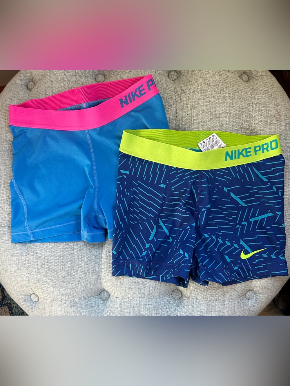 Nike Pro Dri-FIT Shorts Bundle Women’s M Blue Pink Volt 2 Pair 3”